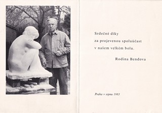 Břetislav Benda 1897 - 1983 - Poděkování za kondolenci
