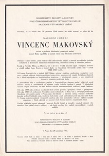 Vincenc Makovský 1900 - 1966 - Smuteční oznámení