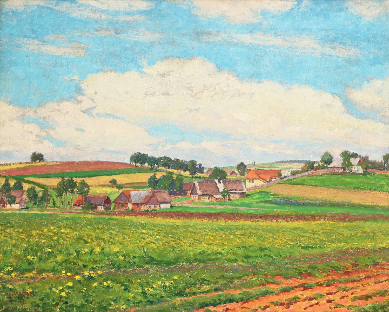 Bohuslav Dvořák (1867 – 1951) - Krajina s vesnicí
