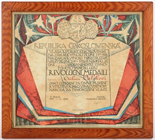 František Kupka (1871 – 1957) - Dekret k československé revoluční medaili udělený v roce 1928