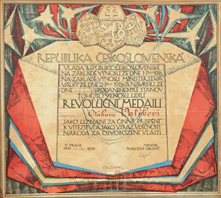 František Kupka (1871 – 1957) - Dekret k československé revoluční medaili udělený v roce 1928