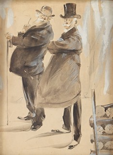 Viktor Oliva (1861 – 1928) připsáno - Dva muži v kloboucích