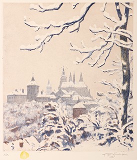 František Šimon Tavík (1877 – 1942) - Hradčanské motivy – kompletní album 10 kusů barevných leptů, II. série