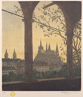 František Šimon Tavík (1877 – 1942) - Hradčanské motivy – kompletní album 10 kusů barevných leptů, II. série