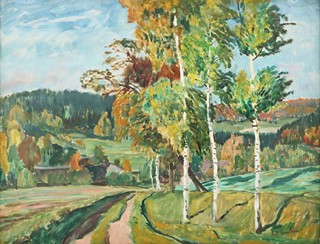 Antonín Hudeček (1872 – 1941) - Krajina s břízami