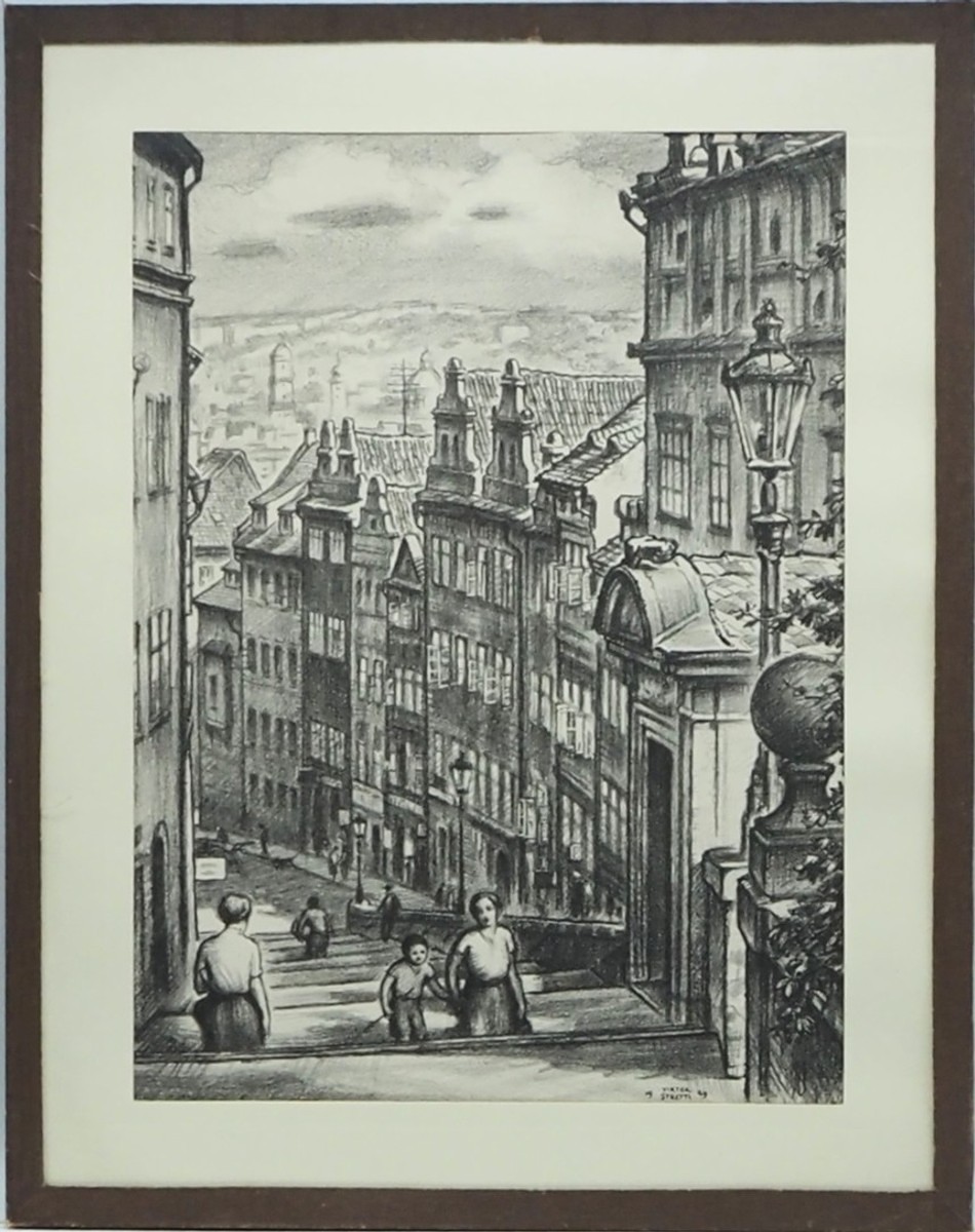 Viktor Stretti (1878 – 1957) - Pohled na pražskou ulici