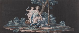 Klasicizující kvaš „Venuše s Amory“ v zrcadlovém rámu verre églomisé | Severní Itálie (Benátky / Veneto)