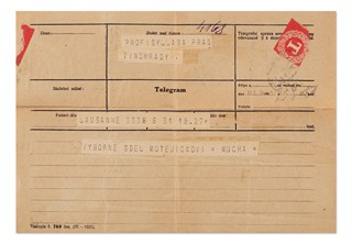 Alfons Mucha | Telegram z Lausanne rodině prof. Syllaby a doboví průvodci hradem Chillon (Švýcarsko)