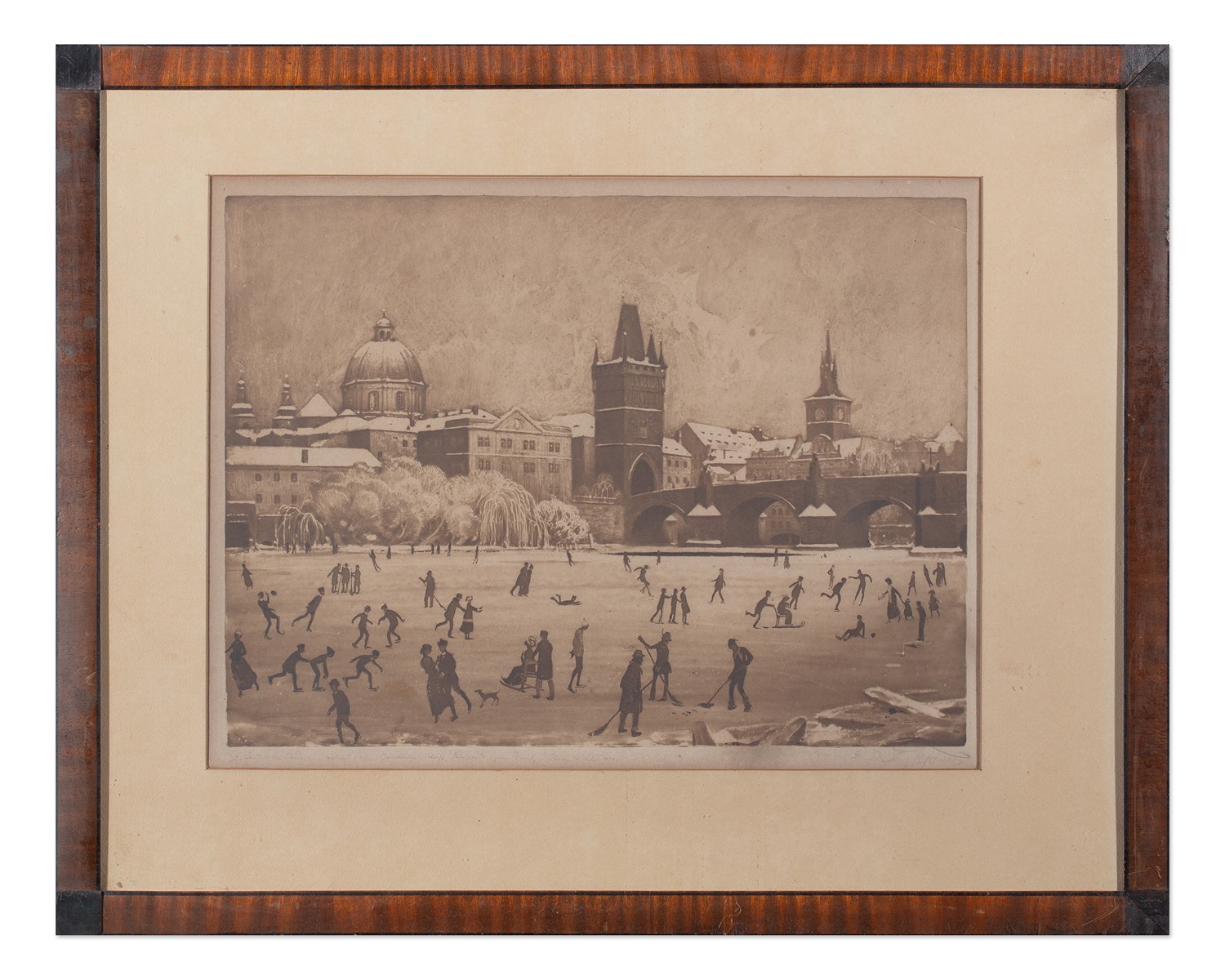 Richard Teschner (1879 - 1948) - Bruslení na zamrzlé Vltavě u Karlova mostu