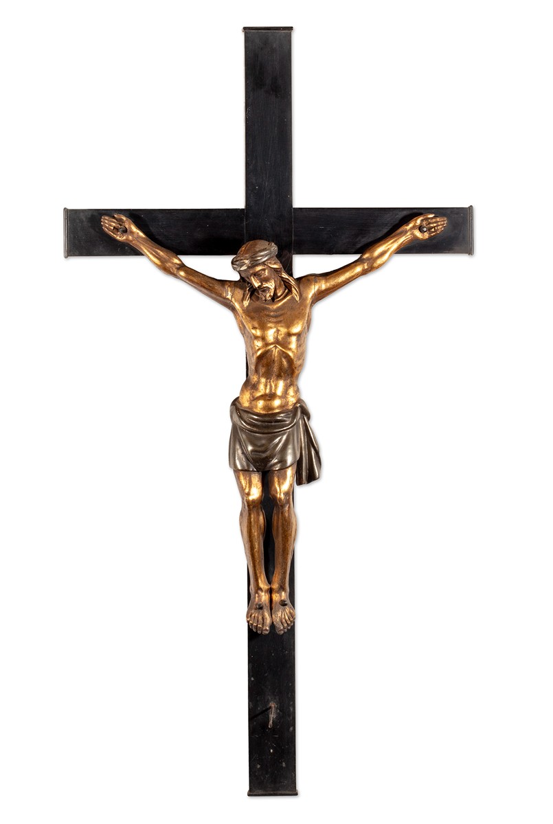 Dřevěný nástěnný kříž s ručně vyřezávaným Corpus Christi - Střední Evropa