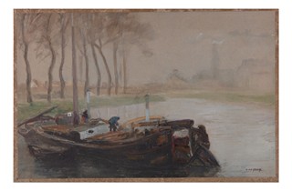 Eugène De Heem (1879 - 1962) - Krajina s lodí