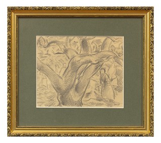 Jan Trampota (1889 - 1942) - Krajina se stromem a ženou s hráběmi