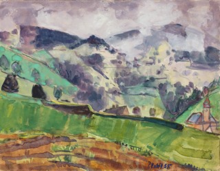 Pravoslav Kotík (1889 - 1970) - Krajina s kostelem