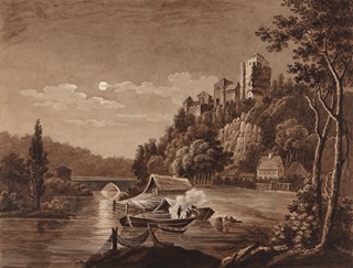 Georg Seefried (1780 - 1817) - Noční krajina s jezerem a hradem