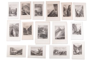 Grafikové 19. století - Konvolut 150 ks listů s vedutami a krajinami (Švýcarsko, Německo, Tyrolsko)