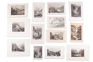 Grafikové 19. století - Konvolut 150 ks listů s vedutami a krajinami (Švýcarsko, Německo, Tyrolsko)