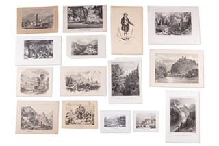 Grafikové 19. století - Konvolut 150 ks listů s vedutami a krajinami (Švýcarsko, Německo, Tyrolsko)