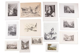 Grafikové 19. století - Konvolut 150 ks listů s vedutami a krajinami (Švýcarsko, Německo, Tyrolsko)