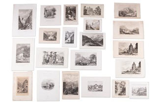 Grafikové 19. století - Konvolut 150 ks listů s vedutami a krajinami (Švýcarsko, Německo, Tyrolsko)
