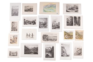 Grafikové 19. století - Konvolut 150 ks listů s vedutami a krajinami (Švýcarsko, Německo, Tyrolsko)
