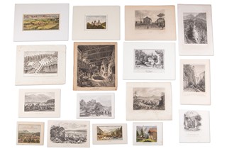 Grafikové 19. století - Konvolut 150 ks listů s vedutami a krajinami (Švýcarsko, Německo, Tyrolsko)