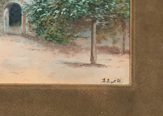 Malíř 19. století - Laiterie de la Reine (mlékárna Marie Antoinetty) v zámeckém parku Petit Trianon ve francouzském Versailles