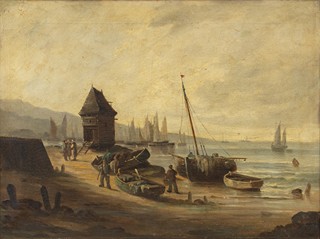 A. Boudin - Pobřeží s rybářskými loděmi