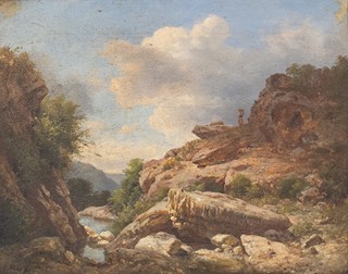 Károly Markó (1822 - 1891) - Italská skalnatá krajina s potokem a stafáží
