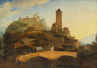 Italský malíř 19. století - Krajina s hradem