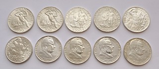Konvolut 10 kusů stříbrných 100 Korun ČSR