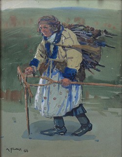 Old woman with grass