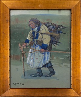 Old woman with grass