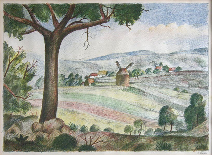 Otakar Kubín (Coubine) (1883 - 1969) - Větrný mlýn v Kořenci