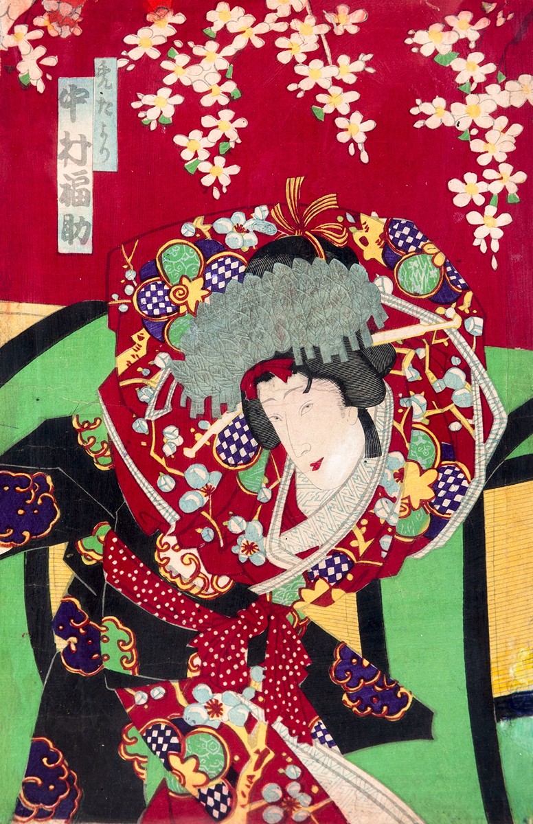 Utagawa Kunisada (1786 - 1864) - Sakura - čelenka - kimono