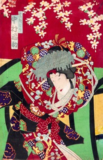 Utagawa Kunisada (1786 - 1864) - Sakura - čelenka - kimono