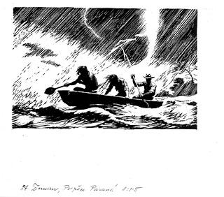Zdeněk Burian (1905 - 1981) - Po řece Paraná - ilustrace pro časopis Tramp