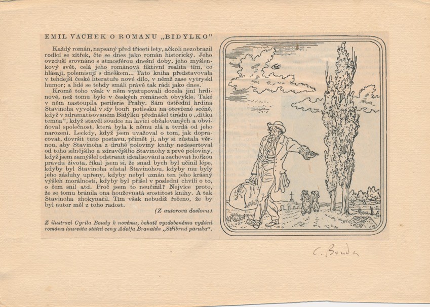 Cyril Bouda (1901 – 1984) - Novinový výstřižek k románu Stříbrná paruka
