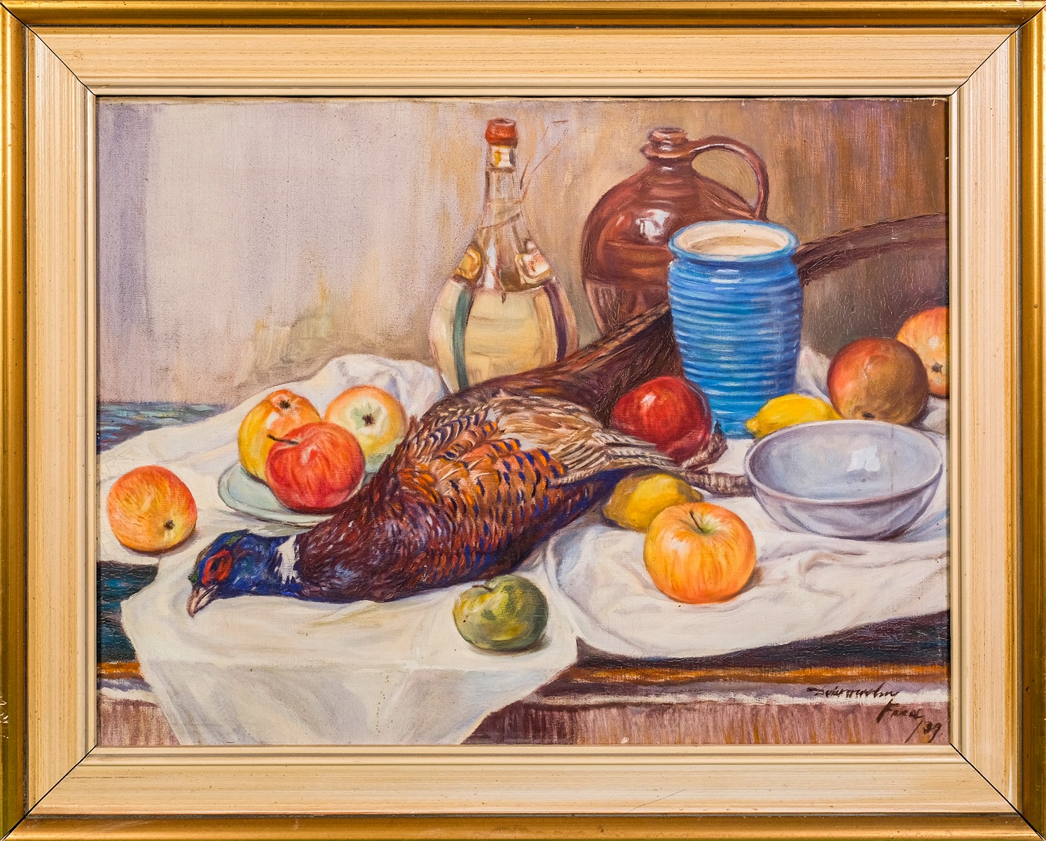 Ferdinand Dobrovolný (1892) - Zátiší s jablky, vínem a bažantem