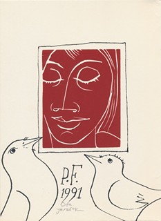 Ota Janeček (1919 – 1996) - PF 1991, Dívka a ptáčci