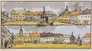 Boris Tesař (1946) - Dva pohledy na náměstí s kašnou