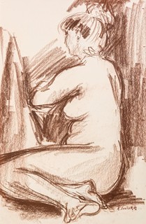 Karel Souček (1915 – 1982) - Sedící akt s drdolem