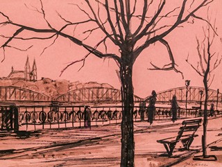 Jaromír Kunc (1900 - 1971) - Železniční most (pod Vyšehradem) v Praze