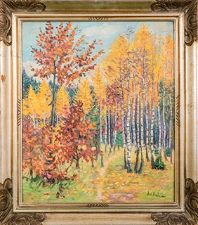 Antonín Hudeček (1872 – 1941) - Podzimní les s břízkami
