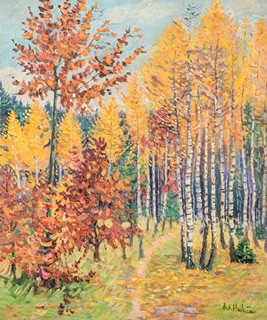 Antonín Hudeček (1872 – 1941) - Podzimní les s břízkami