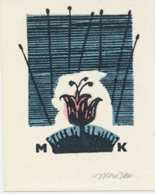Jaroslav Kaiser (1919 – 2007) - Mini ex libris s květinou