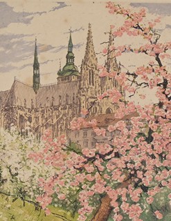 Tavík František Šimon (1877 - 1942) - Pražský hrad s katedrálou Sv. Víta v jarní krajině
