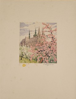 Tavík František Šimon (1877 - 1942) - Pražský hrad s katedrálou Sv. Víta v jarní krajině