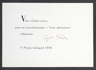 Cyril Bouda (1901-1984) - Lístek s podpisem