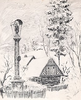 Karel Vik (1883 - 1964) -  Chalupa s mariánským sloupem