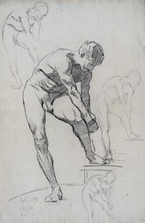 Ludvík Kuba (1863 - 1956) - Muž si připíná opánek
